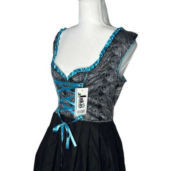 NEW Lukas Dirndl Authentic bavarian EU 36 Long Dirndl front black Paisley dress - Picture 5 of 12